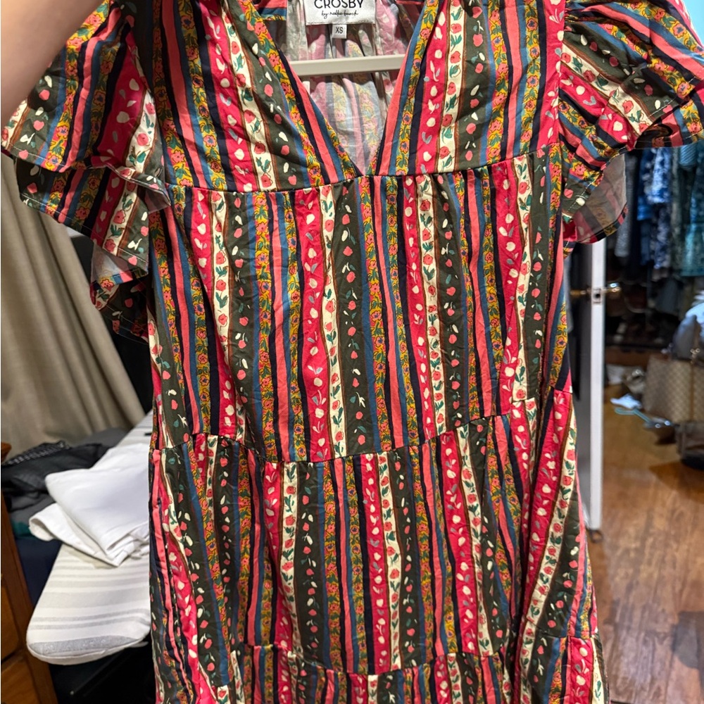 crosby. Striped Ruffle Sleeve Mini Dress - Pink Multi - Picture 3 of 4
